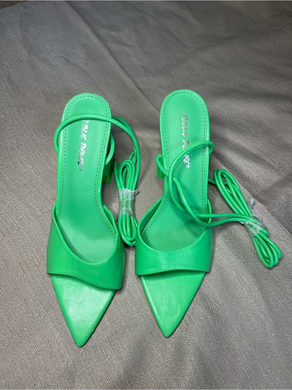 Public Desire Neon Green Pointed Lace-Up Heels